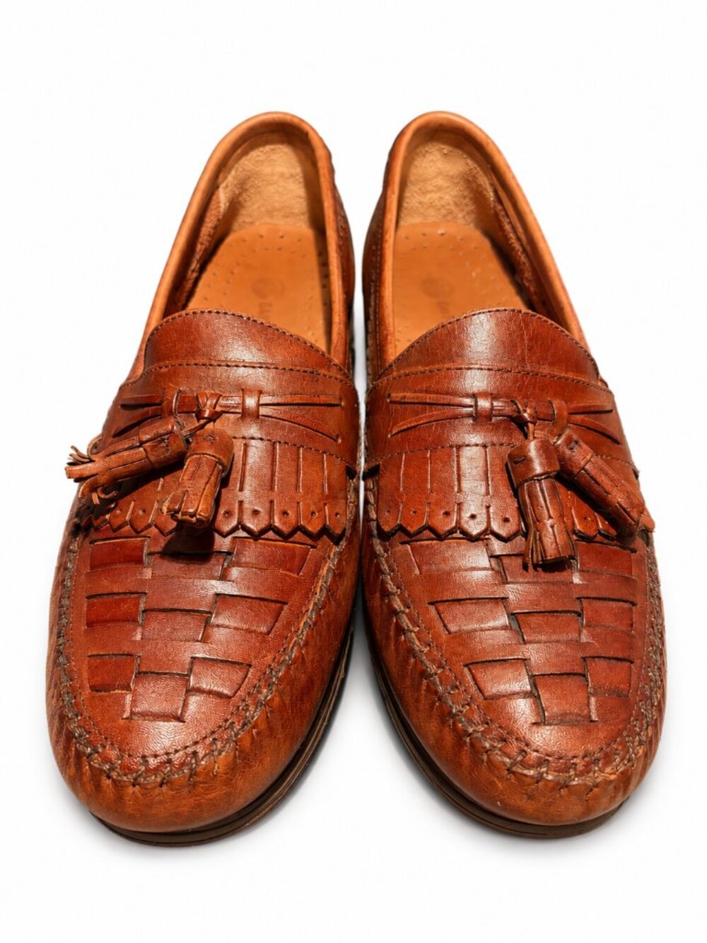 Earth Shoe Brown Woven Leather Tassel Loafers Women's Size 10